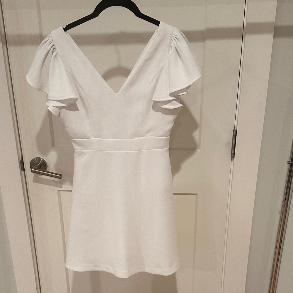 BCBGeneration White Mini Dress with Flutter Sleeves